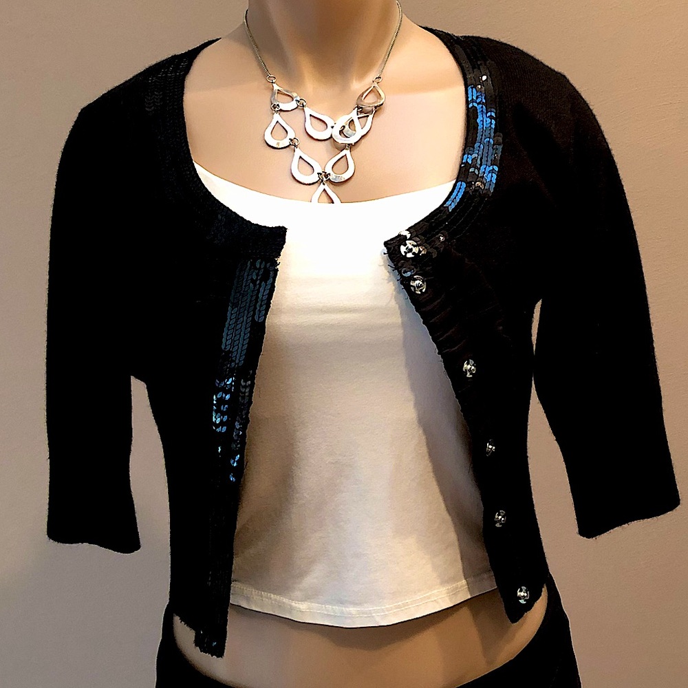 NWOT black sweater sequin ruffle detail